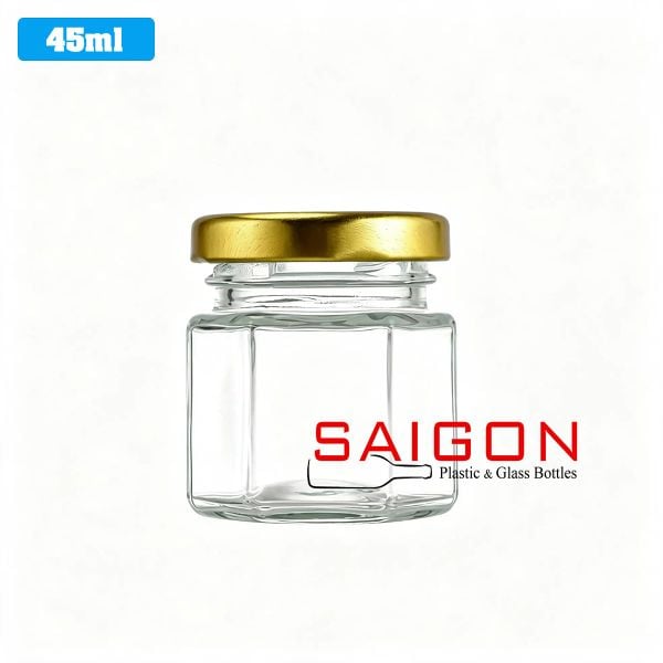Hũ Lục Giác 45ml | Hũ Thủy Tinh Nắp Thiếc