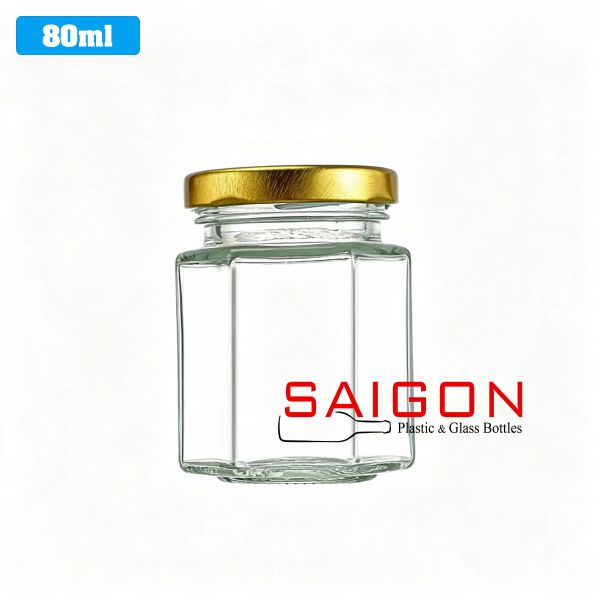 Hũ Lục Giác 80ml | Hũ Thủy Tinh Nắp Thiếc