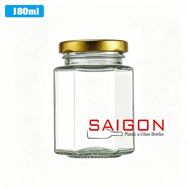 Hũ Lục Giác 180ml | Hũ Thủy Tinh Nắp Thiếc