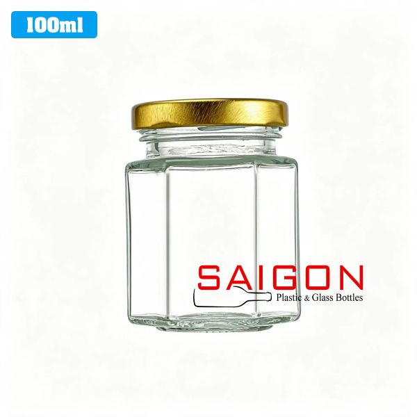 Hũ Lục Giác 100ml | Hũ Thủy Tinh Nắp Thiếc
