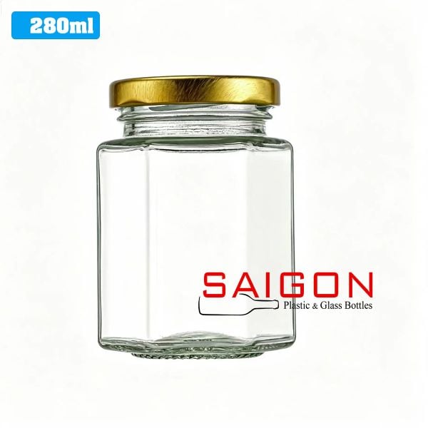 Hũ Lục Giác 280ml | Hũ Thủy Tinh Nắp Thiếc