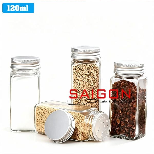 Chai Vuông Gia vị 120ml  | Chai thủy tinh rắc gia vị