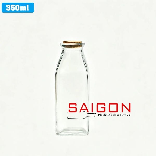 Chai Vuông 350ml | Chai thủy tinh nút gỗ