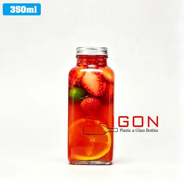 Chai Vuông Bát Giác 350ml  | Chai thủy tinh nắp nhôm