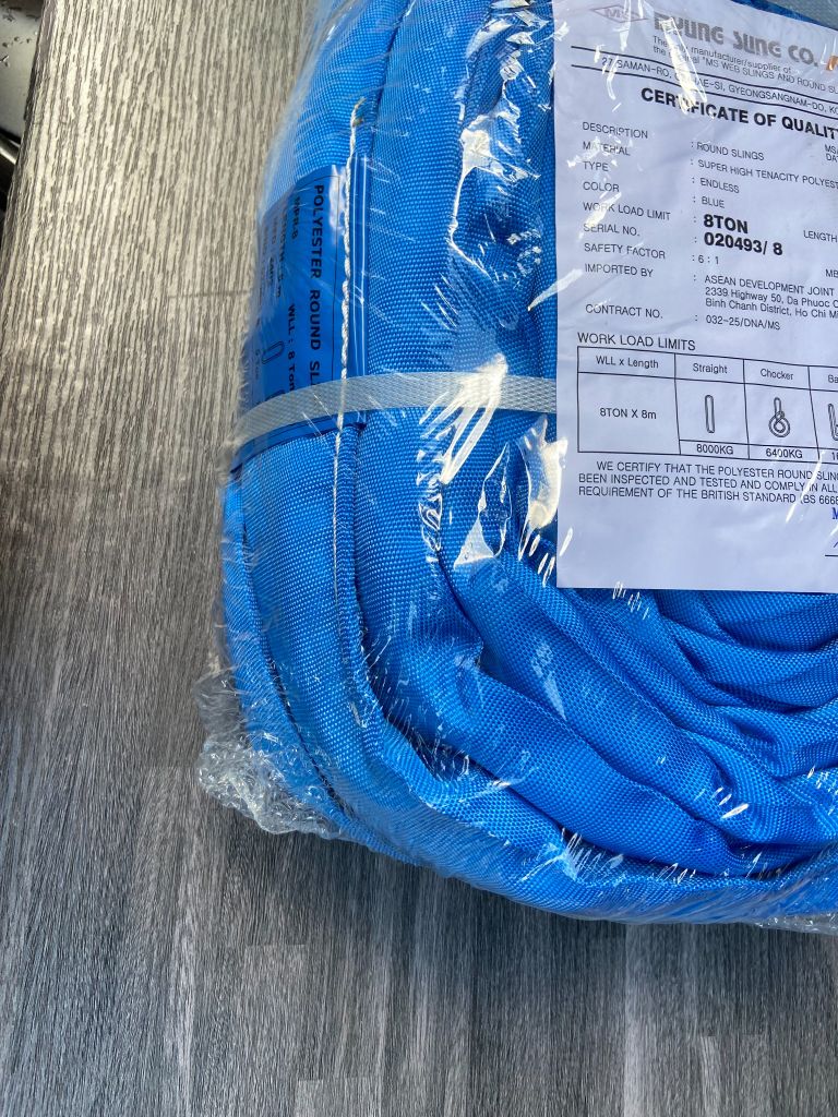 Dây cáp cẩu vải bản tròn (Roundsling Endless) 8 Tấn x 8 Mét, Hàn Quốc, HS 6:1 (cái)