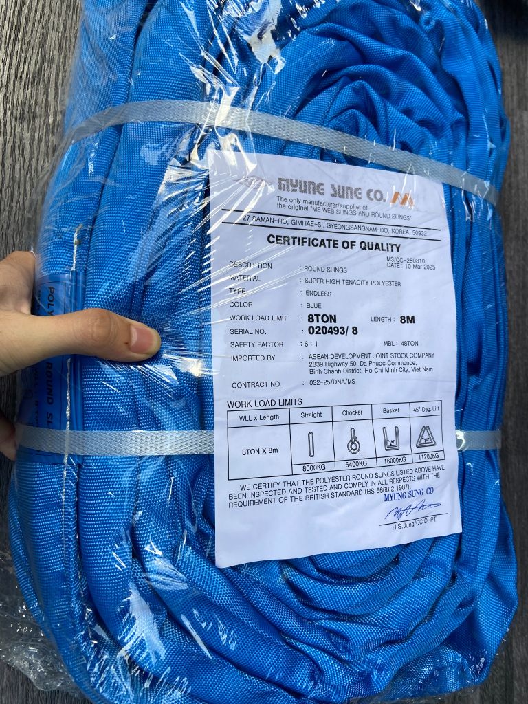 Dây cáp cẩu vải bản tròn (Roundsling Endless) 8 Tấn x 8 Mét, Hàn Quốc, HS 6:1 (cái)