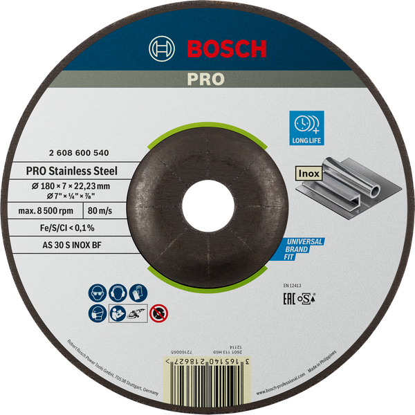 180x6x22.2mm Đá mài Inox Bosch 2608600540