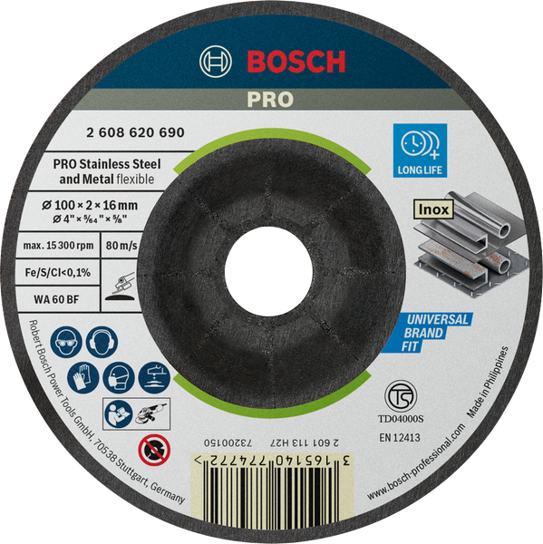 Đá mài linh hoạt 100x2x16mm (lnox) - Expert for Inox Bosch 2608620690