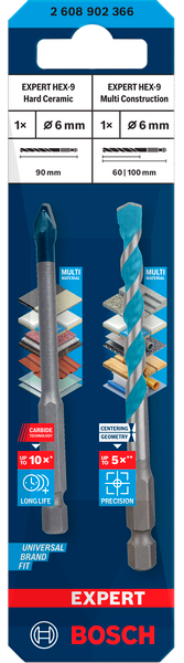 Mũi khoan gạch cứng & Mũi khoan đa năng Hex-9 Bosch 2608902366 6mm