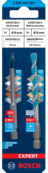 Mũi khoan gạch cứng & Mũi khoan đa năng Hex-9 (8mm) Bosch 2608902367