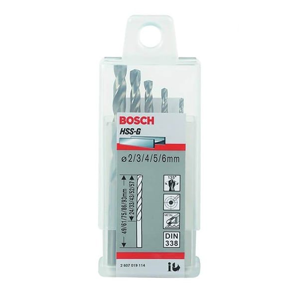 Mũi khoan sắt HSS-G (bộ hỗn hợp 5 mũi) - 2/3/4/5/6mm BOSCH PHỤ KIỆN 2607019114