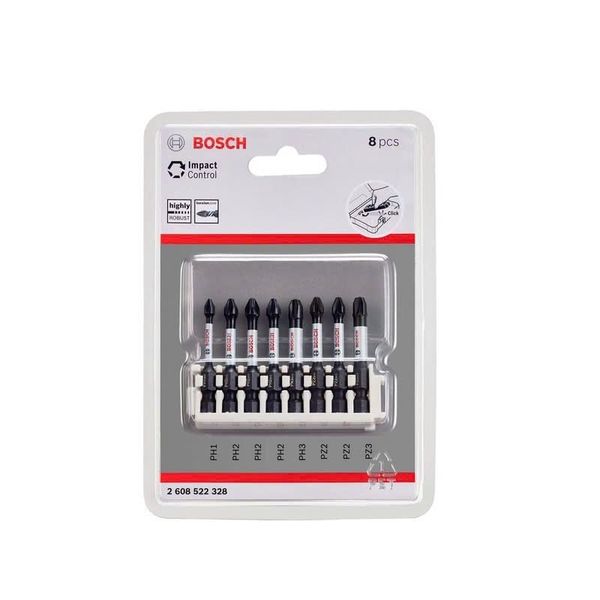Bộ 8 đầu vặn vít Impact Control 50mm PH1, PH2 (3x), PH3, PZ2 (2x), PZ3 BOSCH PHỤ KIỆN 2608522328