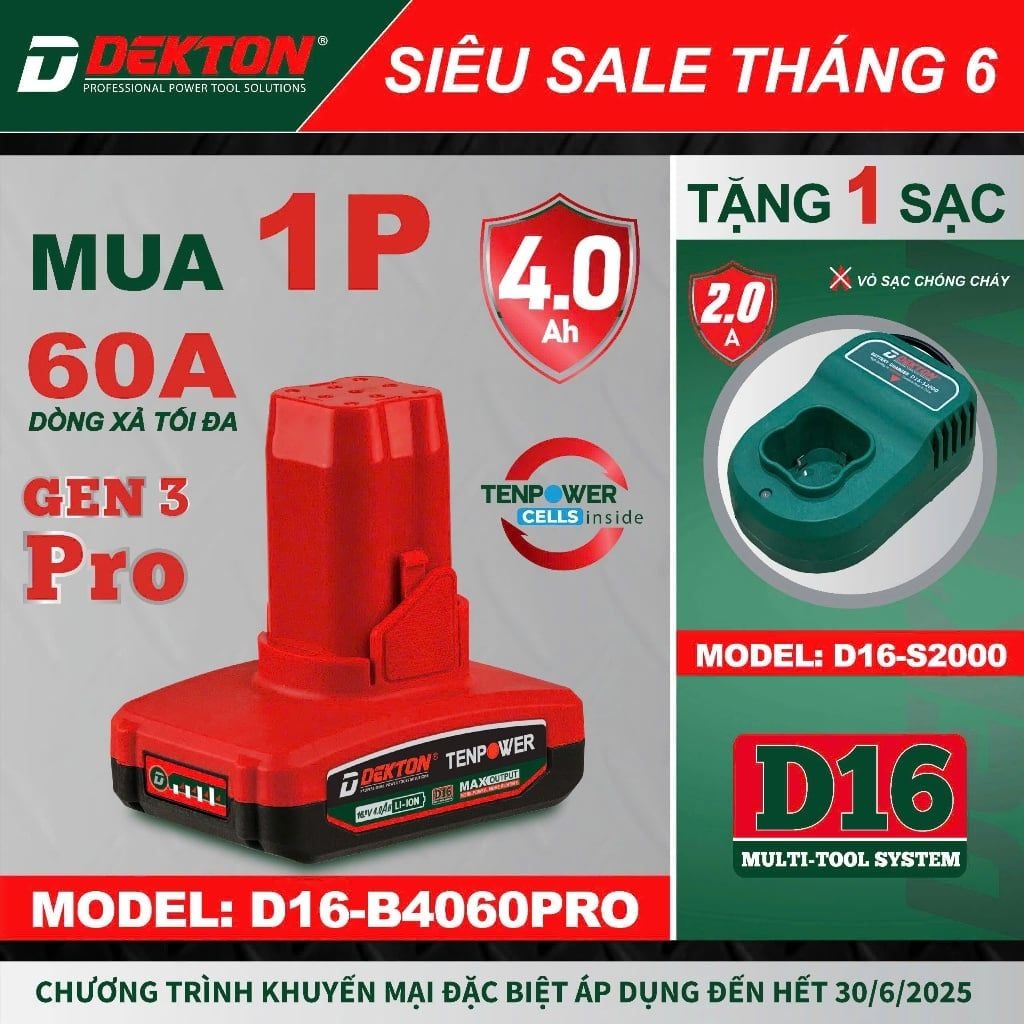 Pin 16.8V 4Ah Dekton D16-B4060PRO