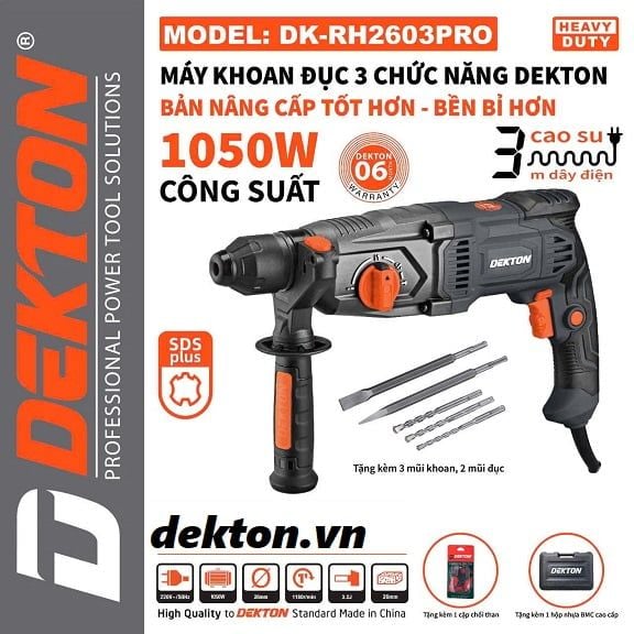 1050W Máy khoan bê tông 3 chức năng Dekton DK-RH2603PRO