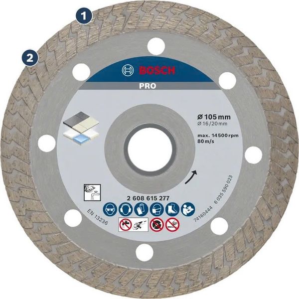 Đĩa cắt kim cương Turbo 105x16/20mm Hard Ceramic (New) BOSCH PHỤ KIỆN 2608615277