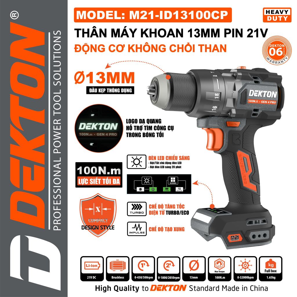13mm Khoan 100N.m Gen 4 turbo xám DEKTON M21-ID13100CP