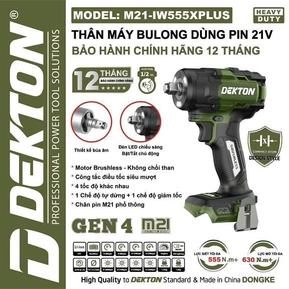 555Nm Bulong Pin 21V Motor Brushless Dekton M21-IW555XPLUS