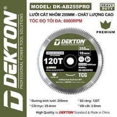255mm / 6000RPM / 120T - Lưỡi cắt nhôm/gỗ (chất lượng cao) DEKTON DK-AB255PRO