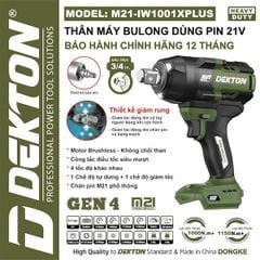 21V - 1000N.m Máy siết bulong pin 21V trục 3/4in DEKTON M21-IW1001XPLUS