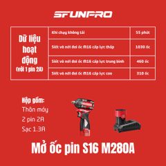 16V/2.0Ah Máy vặn 3 cấp lực đầu khẩu 1/2 inch SFUNPRO S16 M280A