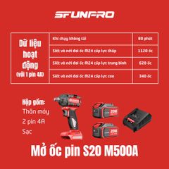 20V/4.0Ah Máy vặn 3 cấp lực đầu khẩu 1/2 inch lực siết 500Nm SFUNPRO S20 M500A