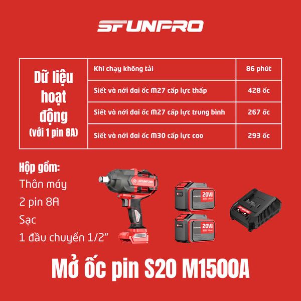 Đầu khẩu 3/4 inch lực siết 1500Nm SFUNPRO S20 M1500A
