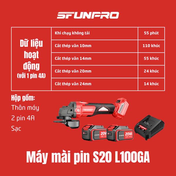 20V/4.0Ah Máy cắt 2 cấp tốc độ lưỡi 100mm SFUNPRO S20 L100GA