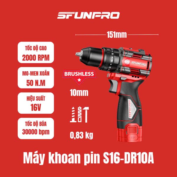 16V/2.0Ah Máy khoan vít búa SFUNPRO S16 DR10A-THAN
