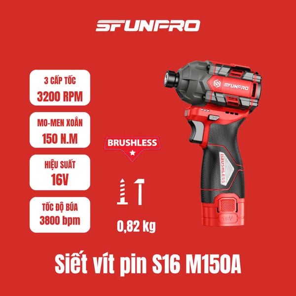 16V/2.0Ah Máy vặn 3 cấp lực có búa SFUNPRO S16 M150A-THAN