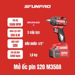 20V/2.0Ah Máy vặn 3 cấp lực đầu khẩu 1/2 inch SFUNPRO S20 M350A-THAN