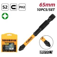 Mũi vít chống trượt DELI EDL251065K - Mũi vít PH2x65mm chất liệu S2 phủ đen kèm từ mạnh
