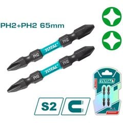 Mũi bắn vít Total TACIM72PH265 - Bộ 2 mũi PH2, dài 65mm, thép S2 nam châm tiện lợi