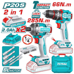 Bộ combo máy khoan búa & máy siết vít không chổi than dùng pin 20V Total TCKLI20277