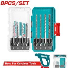 Bộ 8 mũi khoan bê tông đuôi gài SDS TOTAL TACSDL11806 - Đa kích thước, phù hợp khoan bê tông