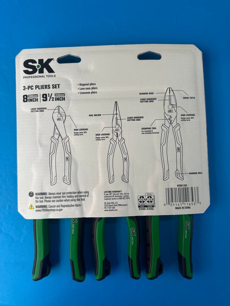 Bộ kìm 3 chiếc mũi thẳng, kìm cắt dây, kìm mũi nhọn SK tools SK01326