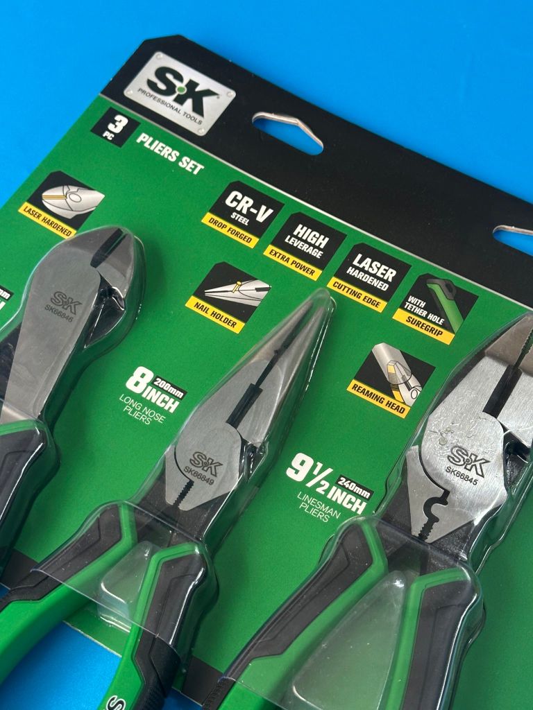 Bộ kìm 3 chiếc mũi thẳng, kìm cắt dây, kìm mũi nhọn SK tools SK01326