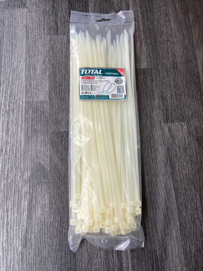 Bộ 100 dây rút nhựa trắng 300x4.8mm Total THTCT3001