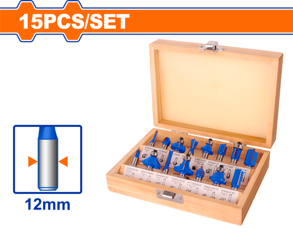 Bộ 15 Mũi Phay Gỗ 12mm WADFOW WRG5P12