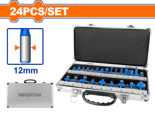 Bộ 24 Mũi Phay Gỗ 12mm WADFOW WRG6P12