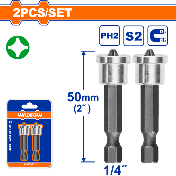 Bộ 2 mũi vít bake nối dài PH2x50mm WADFOW WSV5602