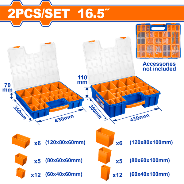 Bộ 2 hộp đựng linh kiện chia ngăn Wadfow WTB1633
