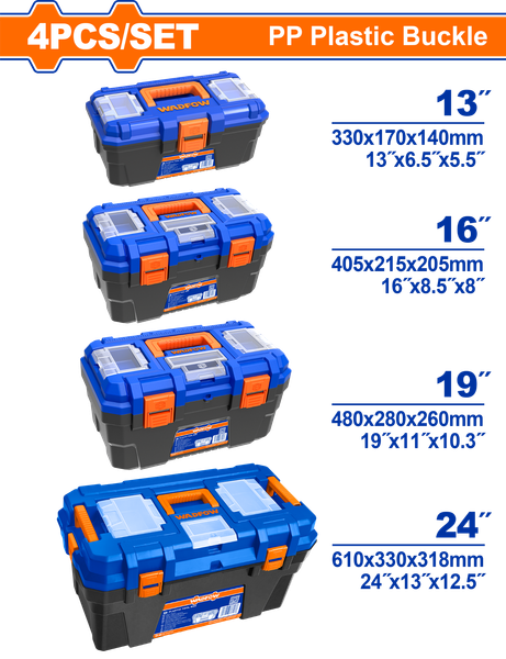 Bộ 4 hộp nhựa đựng công cụ khóa nhựa 13″ 16″ 19″ 24″ Wadfow WTB2104