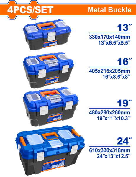 Bộ 4 hộp nhựa đụng công cụ khóa kim loại 13″ 16″ 19″ 24″ Wadfow WTB4104