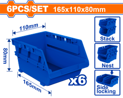 Bộ 6 khay đựng phụ kiện 165x100x80mm Wadfow WTB8336