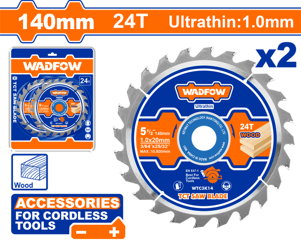 BỘ 2 LƯỠI CƯA TCT SIÊU MỎNG 140MM WADFOW WTC3K14