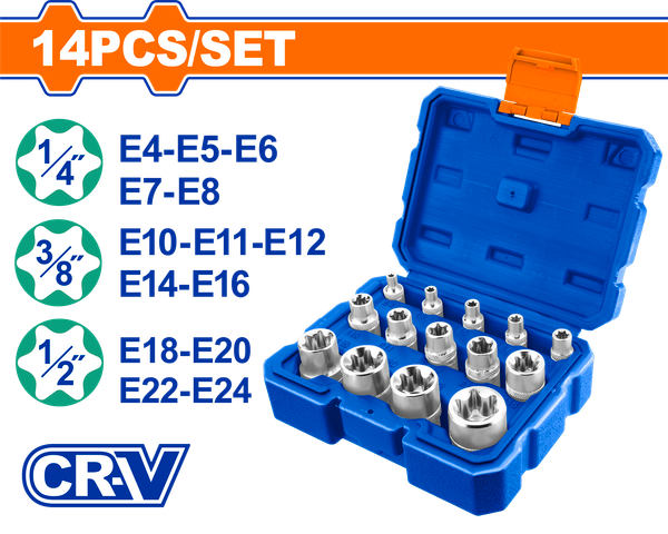 Bộ 14 Đầu Tuýp Loại E WADFOW WST3D14