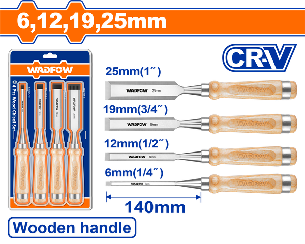 Bộ 4 Đục Gỗ 6 12 19 25mm WADFOW WWC3214