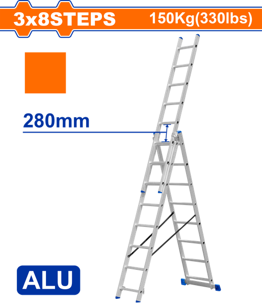 Thang Xếp Nhôm Kéo Dài 3 Đoạn 3x8 WADFOW WLD6H38
