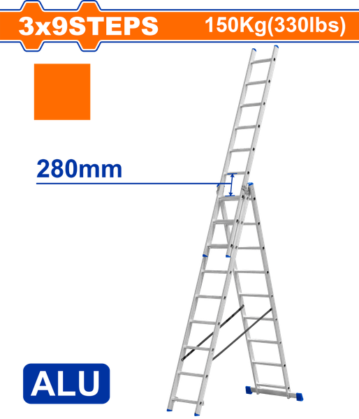 Thang Xếp Nhôm Kéo Dài 3 Đoạn 3x9 WADFOW WLD6H39