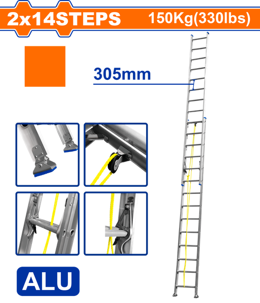 Thang Nhôm Trượt 2 Đoạn Kéo Dài 2x14 Bậc WADFOW WLD8H28